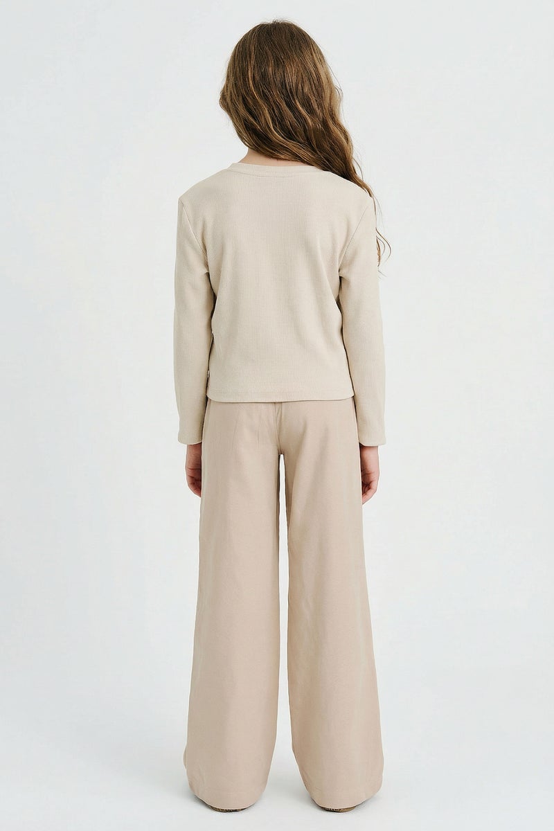 DeFacto Beige Girl Girl Wide Leg Trousers Casual - Image 3